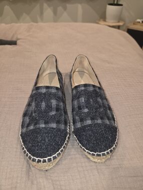 CHANEL Black & Gray Espadrille Flats